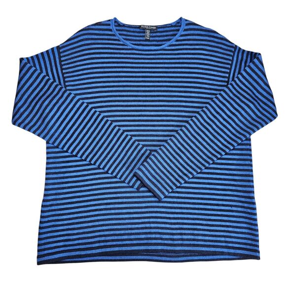 Eileen Fisher Womens PS Merino Wool Sweater Blue/Navy Striped Cozy Minimalist - Picture 1 of 13